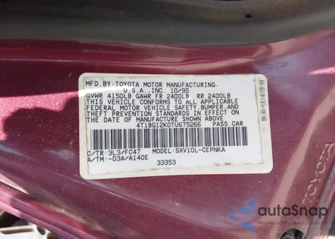 1996 Toyota Camry Dx/Le/Xle из США, поврежденный, VIN 4T1BG12K0TU675266